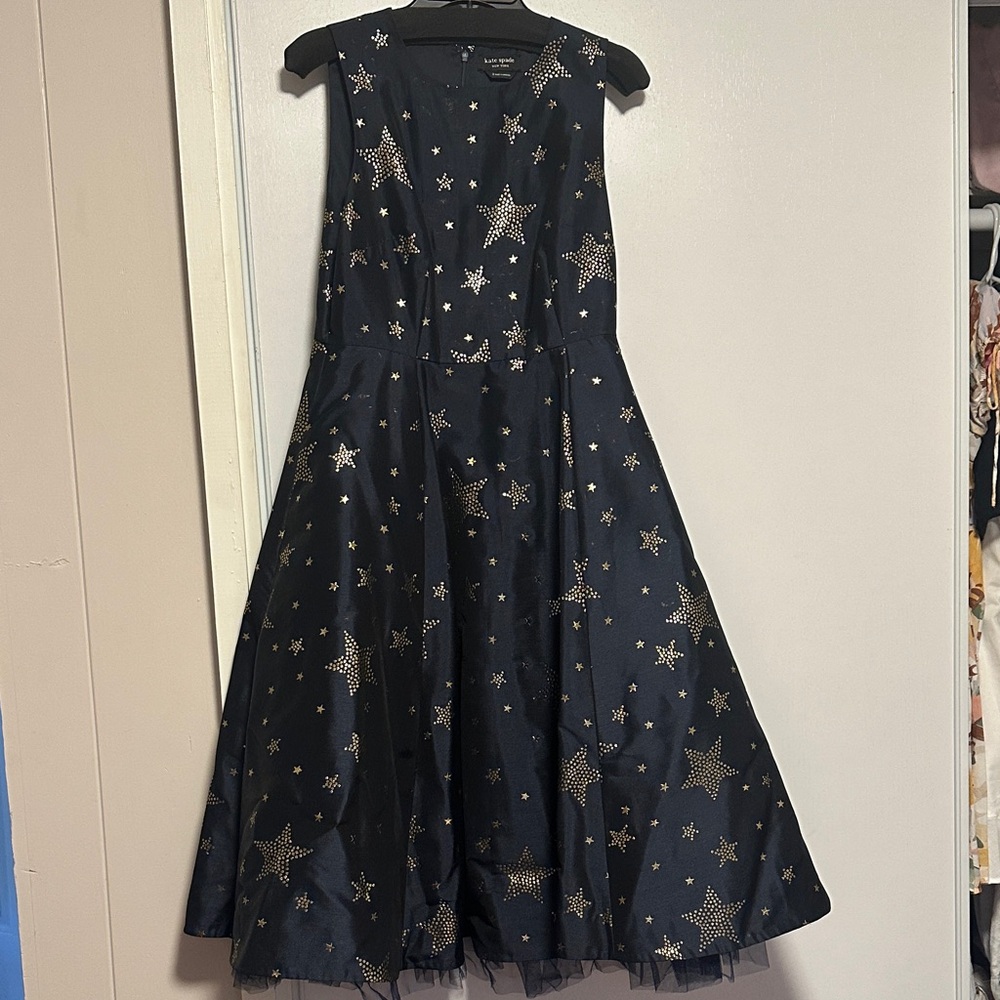 Kate Spade Gold & Navy Starlight Brocade Dress